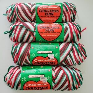 Red Heart Christmas Yarn Red White Green Yarn Lot of 4 Skeins 3 oz Color 953